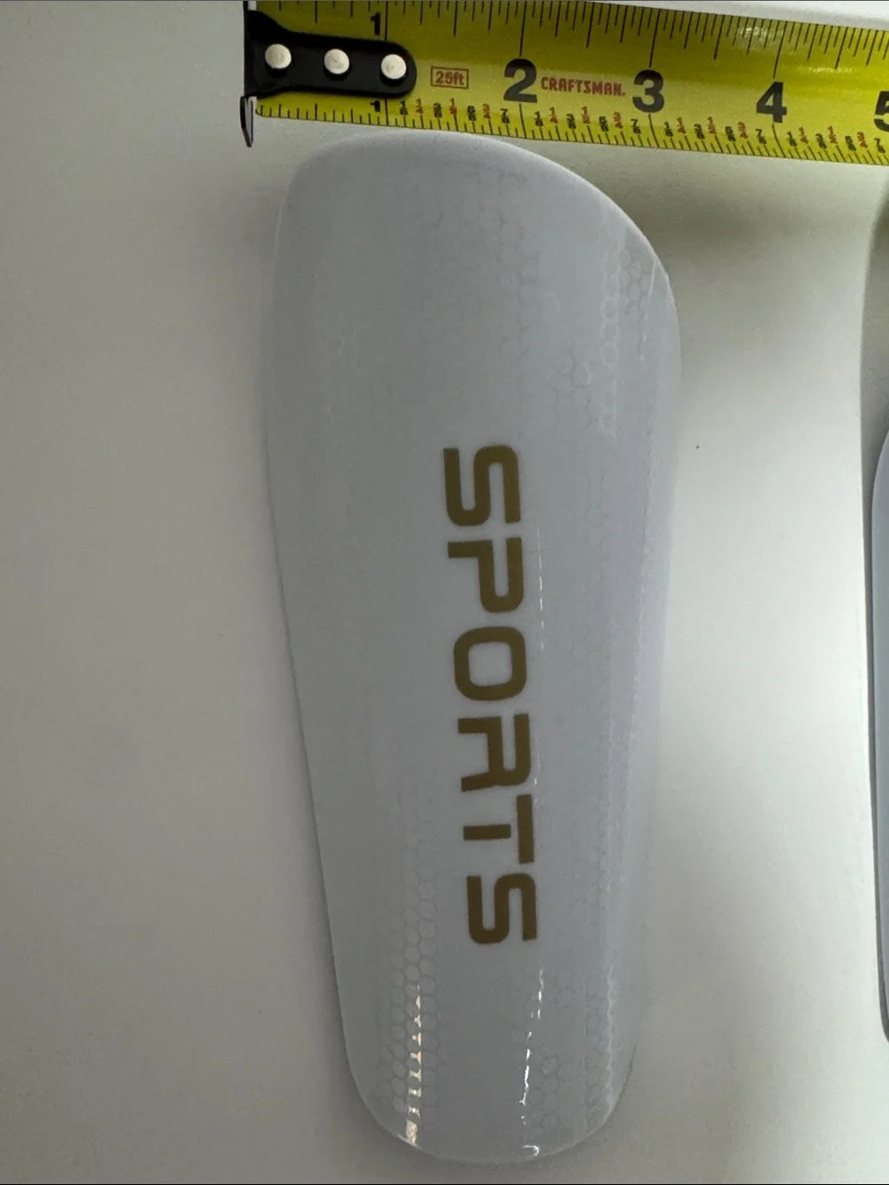 Sports White Kids Soccer Shinguards with Gold SPORTS Logo